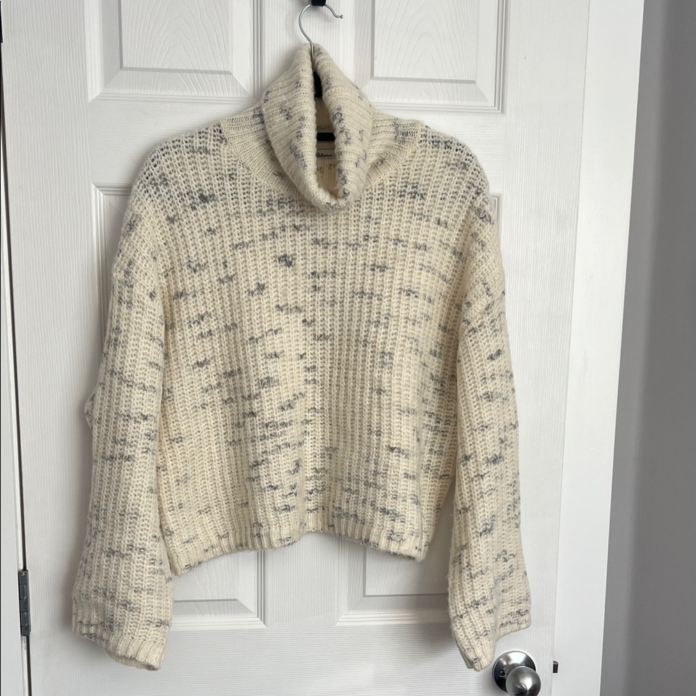 Cream and Gray Cowl Neck Sweater